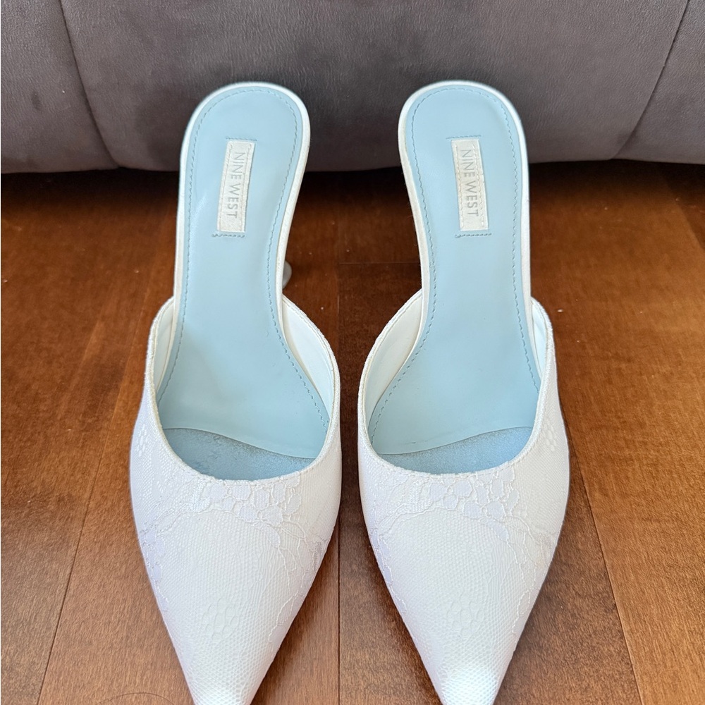Nine West White Lace Mules